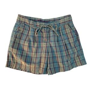 Tommy Bahama Relax Womens size 4 Green Plaid Zip Up Drawstring Cotton Shorts